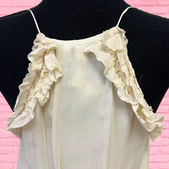 Robbi & Nikki Ruffle Sleeveless Blouse V-Neckline Smocked Hem Pullover Top Small - Picture 5 of 11